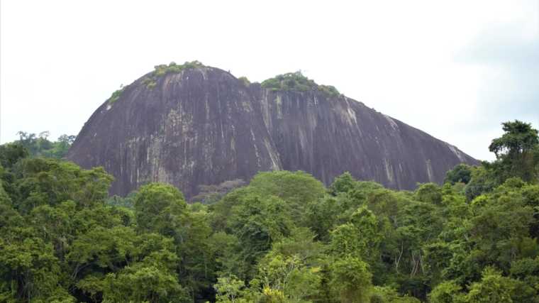 De kale flanken van de Voltzberg in Suriname.