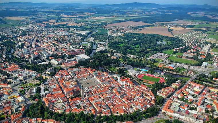 Het oude centrum van České Budějovice.