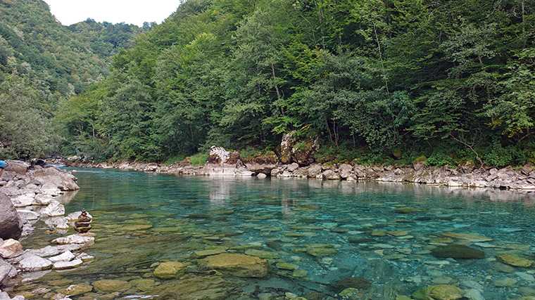Vlak bij de Đurđevića-brug is een prima plekje om in de Tara te zwemmen.