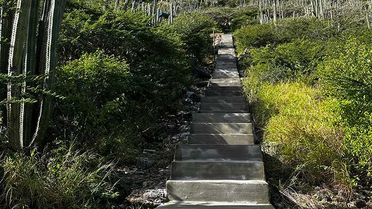 De trap naar de top van de Hooiberg op Aruba.