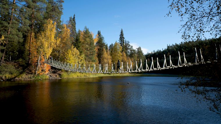 Een hangbrug in Nationaal Park Oulanka, Finland.