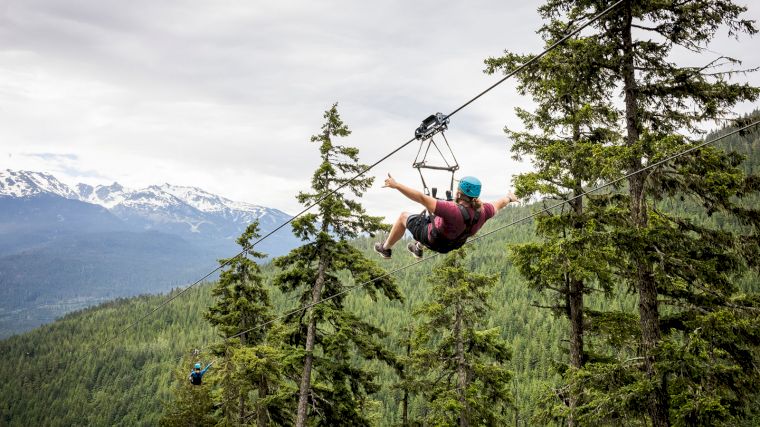 Vanaf de tokkelbaan heb je weer een heel ander perspectief op de prachtige bergen rond Whistler.