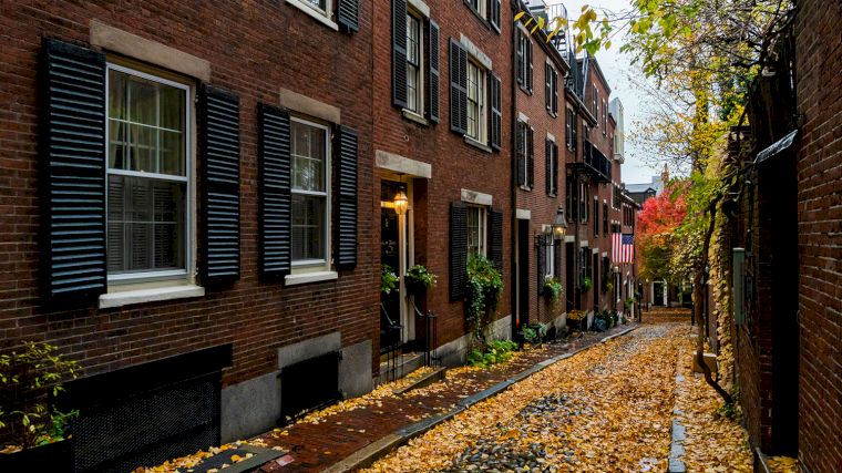 Acorn Street in het historische deel van Boston, Massachusetts.