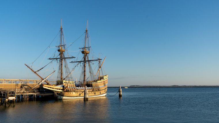 Een replica van de Mayflower in Plymouth, Massachusetts.