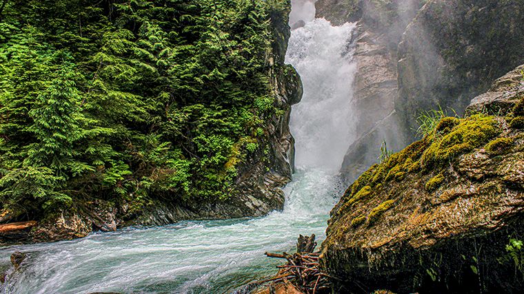 Bear Creek Falls in Glacier National Park, Canada.