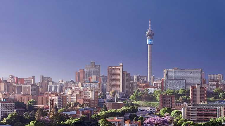 De skyline van Johannesburg.