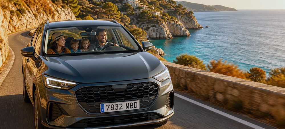 Vacaciones de otoño con coche de alquiler y los niños.